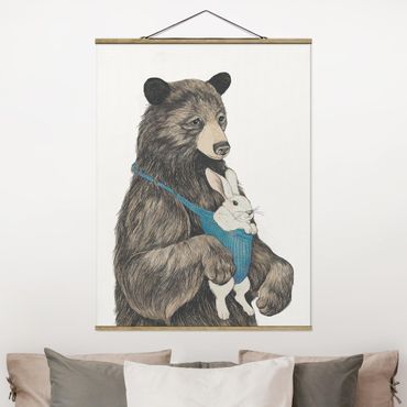 Tableau en tissu avec porte-affiche - Illustration Bear And Bunny Baby