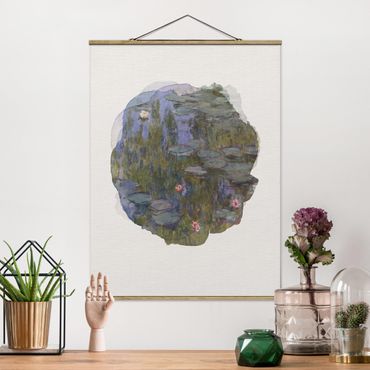 Tableau en tissu avec porte-affiche - WaterColours - Claude Monet - Water Lilies (Nympheas)