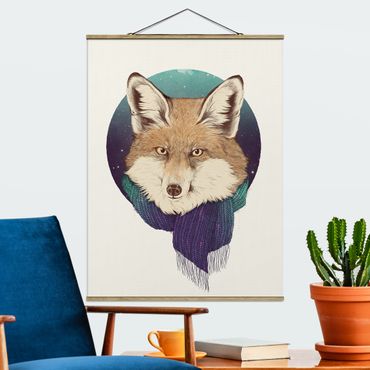 Tableau en tissu avec porte-affiche - Illustration Fox Moon Purple Turquoise