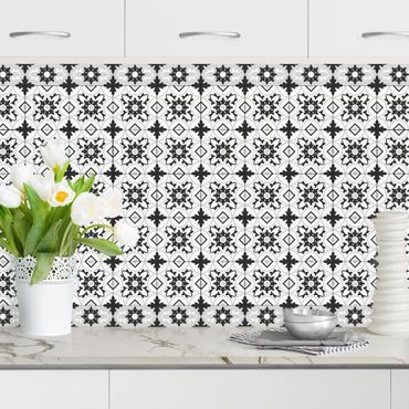 Revêtement mural cuisine - Geometrical Tile Mix Flower Black