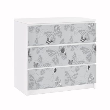 Papier adhésif pour meuble IKEA - Malm commode 3x tiroirs - Butterflies Monochrome