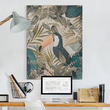 Impression sur toile - Vintage Collage - Toucan In The Jungle