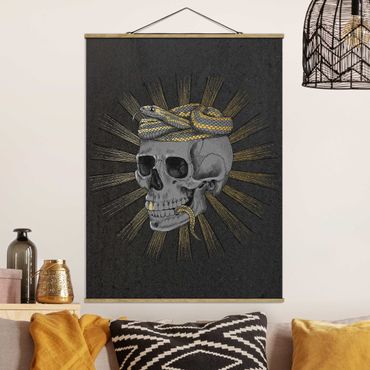 Tableau en tissu avec porte-affiche - Illustration Skull And Snake Black Gold