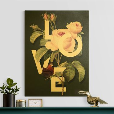 Tableau sur toile or - Florale Typography - Love