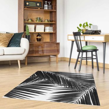 Vinyl Floor Mat - View Through Palm Leaves Black And White - Square Format 1:1