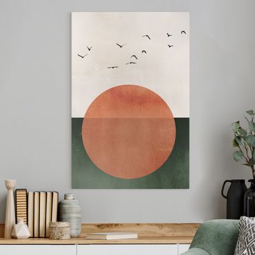 Impression sur toile - Flock Of Birds In Front Of Rising Sun