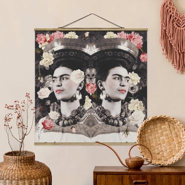 Tableau en tissu avec porte-affiche - Frida Kahlo - Flower Flood