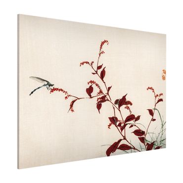 Tableau magnétique - Asian Vintage Drawing Red Branch With Dragonfly