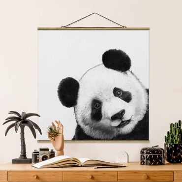 Tableau en tissu avec porte-affiche - Illustration Panda Black And White Drawing