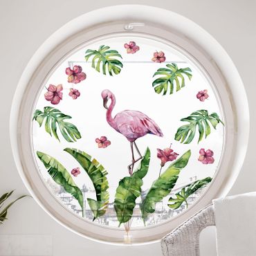 Sticker pour fenêtres - Jungle Flamingo Leaves Set