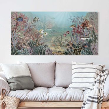 Impression sur toile - Vue de loin dans le récif corallien - Format paysage 2:1