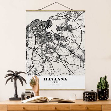 Tableau en tissu avec porte-affiche - Havana City Map - Classic