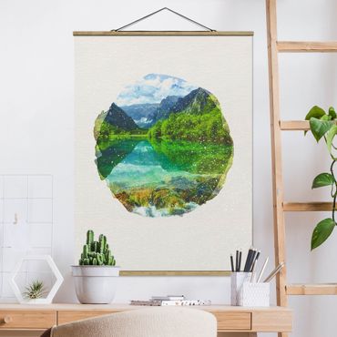 Tableau en tissu avec porte-affiche - WaterColours - Mountain Lake With Mirroring