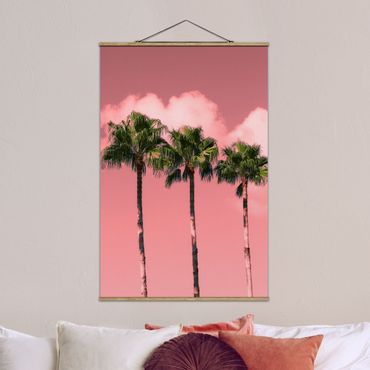 Tableau en tissu avec porte-affiche - Palm Trees Against Sky Pink