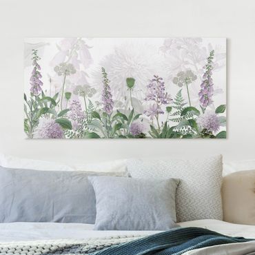 Impression sur toile - Digitale dans une prairie de fleurs délicates - Format paysage 2:1