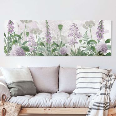 Impression sur toile - Digitale dans une prairie de fleurs délicates - Panorama 3:1