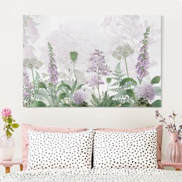 Impression sur toile - Digitale dans une prairie de fleurs délicates - Format paysage 3:2