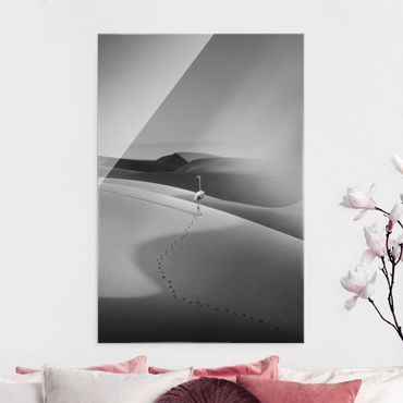 Tableau en verre - Flamingo In The Desert - Format portrait