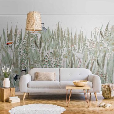 Metallic wallpaper - Flamingo And Stork With Plants