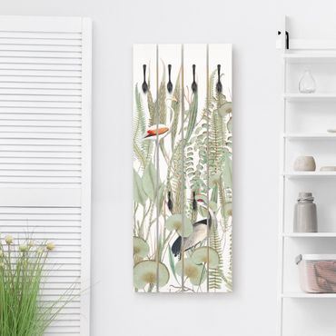 Porte-manteau en bois - Flamingo And Stork With Plants