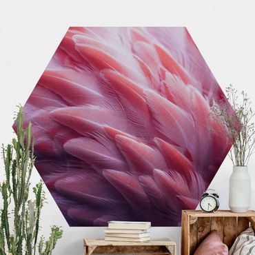 Papier peint hexagonal autocollant avec dessins - Flamingo Feathers Close-Up