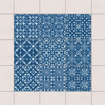 Sticker pour carrelage - Dark Blue White Pattern Series