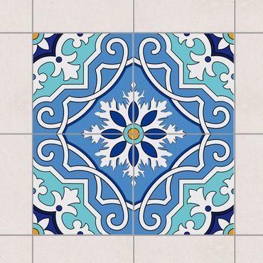Sticker pour carrelage - Spanish tile pattern of 4 tiles turquoise