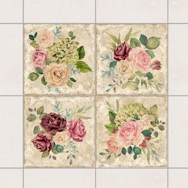 Sticker pour carrelage - Vintage Roses And Hydrangeas