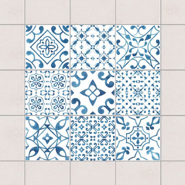 Sticker pour carrelage - Blue White Pattern Mix