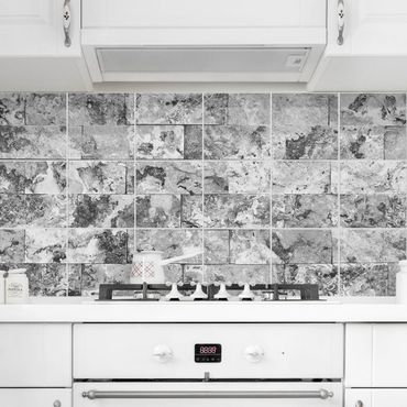 Sticker pour carrelage - Stone Wall Natural Marble Grey