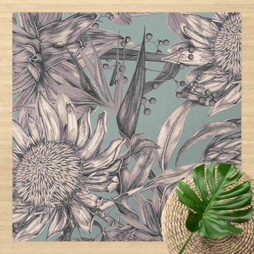 Tapis en liège - Floral Elegance Echinacea - Carré 1:1