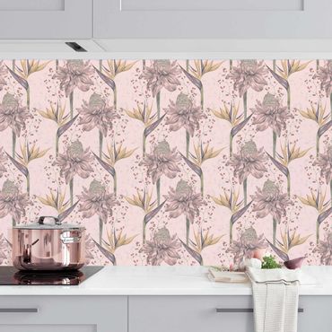 Revêtement cuisine - Floral Elegance Vintage Strelitzia On Pink Backdrop XXL