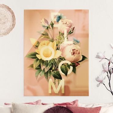 Tableau en verre - Florale Typography - Bloom - Format portrait