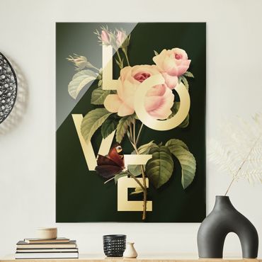Tableau en verre - Florale Typography - Love - Format portrait