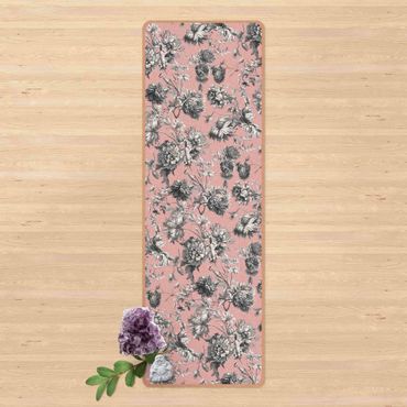 Tapis de yoga - Floral Copper Engraving Greyish Pink