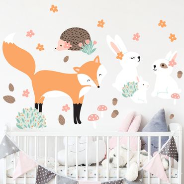 Sticker mural - Forest Friends with hare hedgehog and fox
