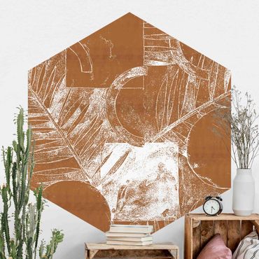 Papier peint hexagonal autocollant avec dessins - Shapes And Leaves Copper II