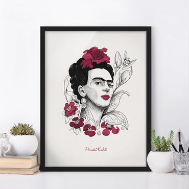 Poster encadré - Frida Kahlo Portrait With Flowers