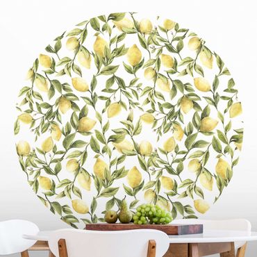 Papier peint rond autocollant - Fruity Lemons With Leaves