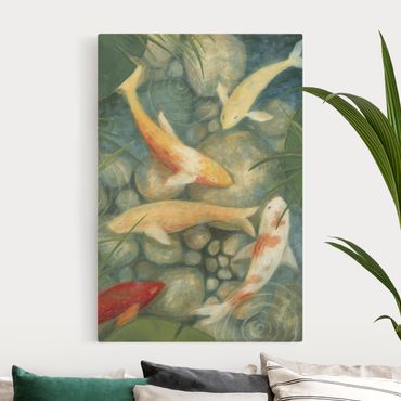 Tableau sur toile naturel - Yellow Koi Fish In Garden Pond - Format portrait 2:3