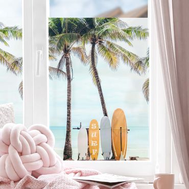 Décoration pour fenêtre - Planches de surf jaunes sous les palmiers