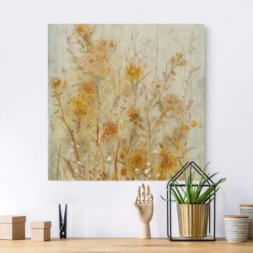Tableau sur toile naturel - Yellow Meadow Of Wild Flowers - Carré 1:1