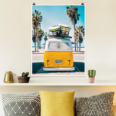Poster reproduction - Yellow VW Bus With Surfboards