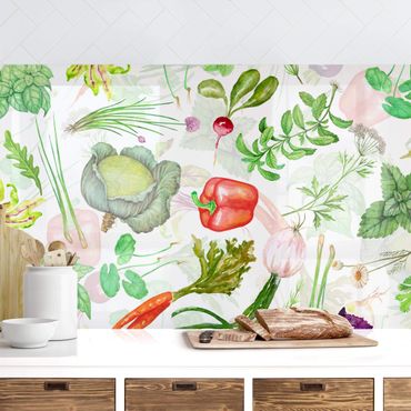 Revêtements muraux pour cuisine - Vegetables And Herbs Illustration