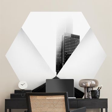 Papier peint hexagonal autocollant avec dessins - Geometrical Architecture Study Black And White