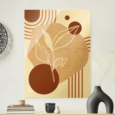 Tableau en verre - Geometrical Shapes - Leaves Orange Gold - Format portrait