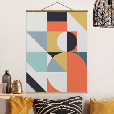 Tableau en tissu avec porte-affiche - Geometrical Shapes Colourful ll - Format portrait 3:4