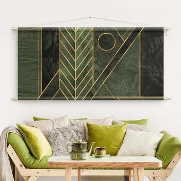 Tenture murale - Geometric Shapes Emerald Gold