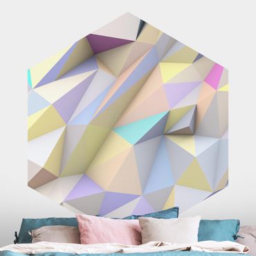 Papier peint hexagonal autocollant avec dessins - Geometrical Pastel Triangles In 3D