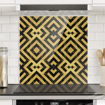 Fonds de hotte - Geometrical Tile Mix Art Deco Gold Black Marble - Carré 1:1